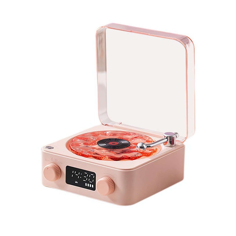 Waves Vintage Vinyl Record Player Bluetooth Speaker with Adjustable Ambient Lights,2025 New Vintage Record Model Players with Time,Small Record Player for Room Desk,Waves Speaker  (pink) - Image 1